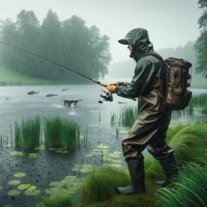 man fishing in the rain