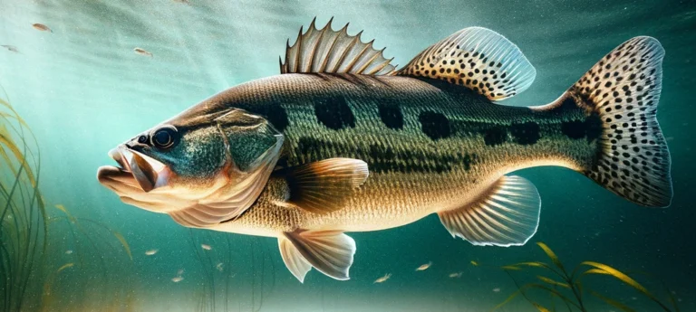 a spotted bass swimming in a lake